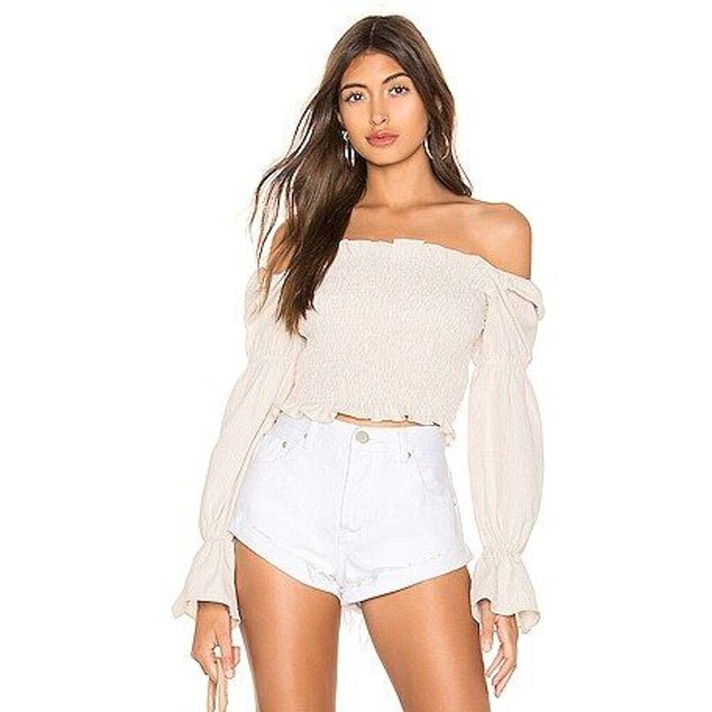 MORE TO COME Abigail Smocked Top - M - Beige